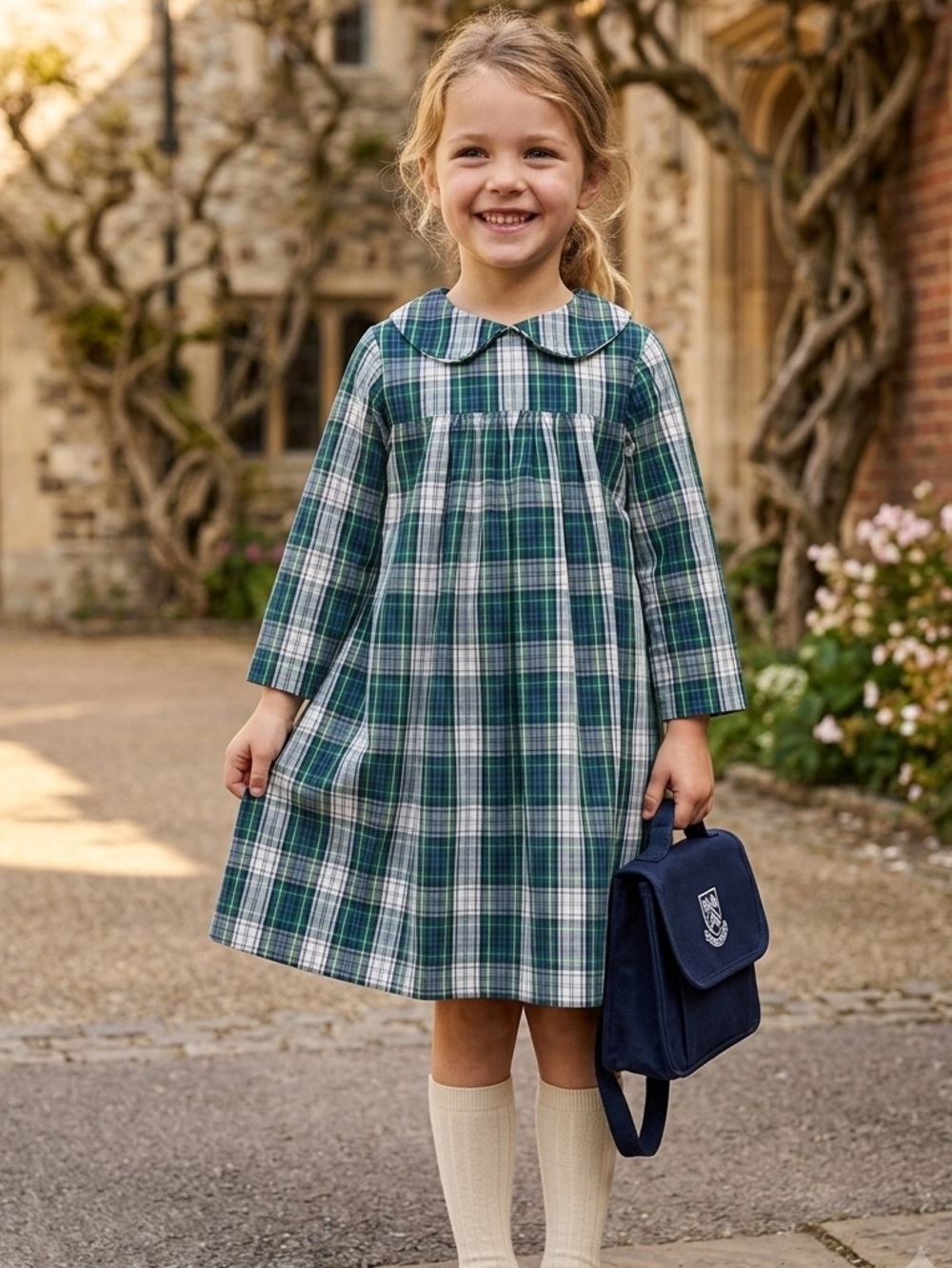 Little English Green Plaid Peter Pan Collar Dress Size 6